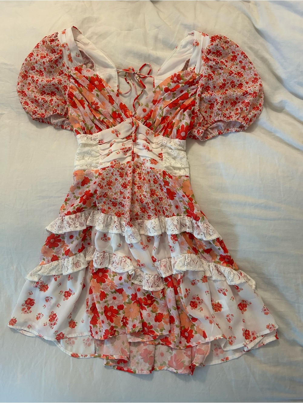 Altar’d State White and Red Floral Ruffle Dress